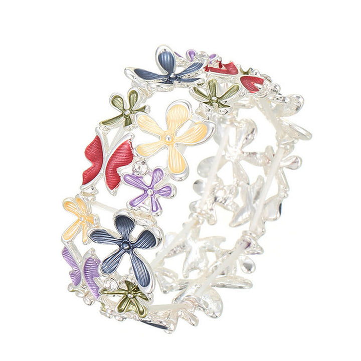 Buddha Stones Colorful Butterfly Flowers Love Alloy Elastic Bracelet Bangle - image 6