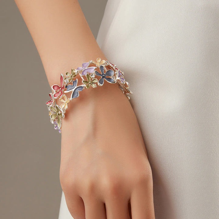 Buddha Stones Colorful Butterfly Flowers Love Alloy Elastic Bracelet Bangle - image 4