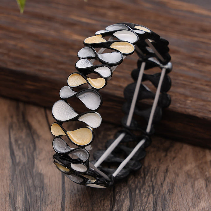 Buddha Stones Colorful Geometric Hollow 8-shaped Alloy Healing Elastic Bracelet Bangle - Yellow Gray 57mm - image 5