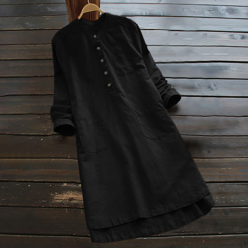 Buddha Stones Solid Buttons Long Sleeve Women's Shirt With Pockets - Black - US16，UK/AU20，EU48 (5XL) - image 11