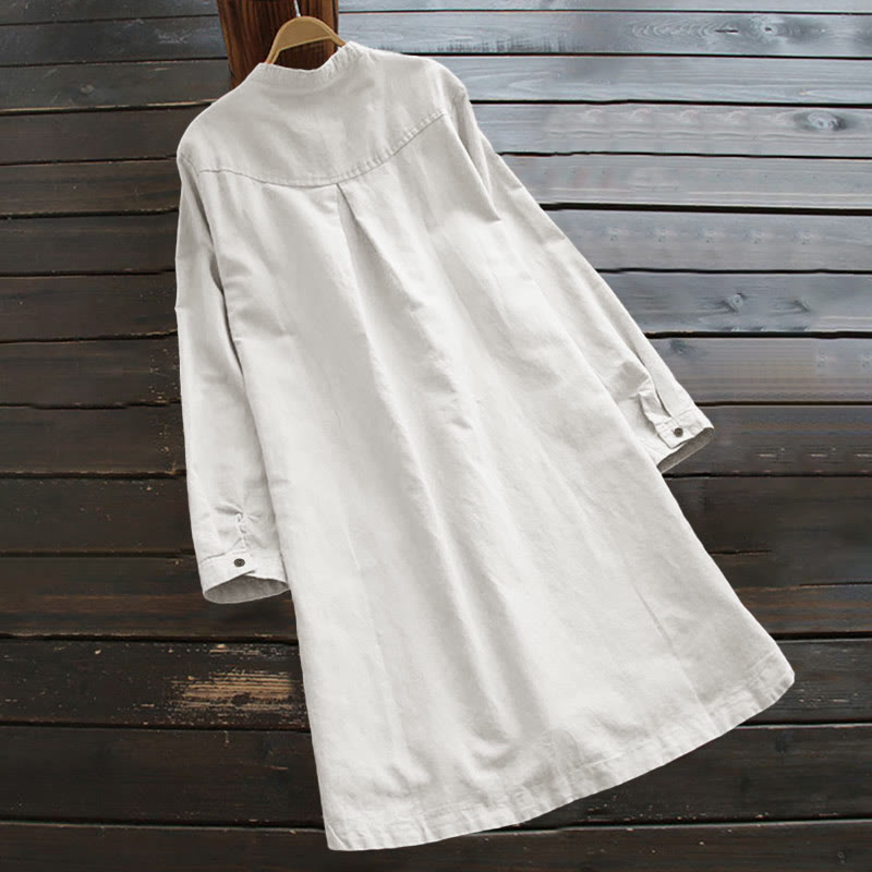 Buddha Stones Solid Buttons Long Sleeve Women's Shirt With Pockets - image 1