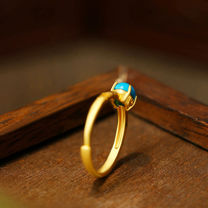 Buddha Stones Simple Design Turquoise Protection Copper Adjustable Ring - image 1