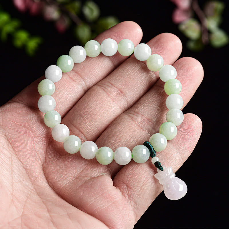 Buddha Stones Natural Jade Money Bag Charm Luck Bracelet - image 5