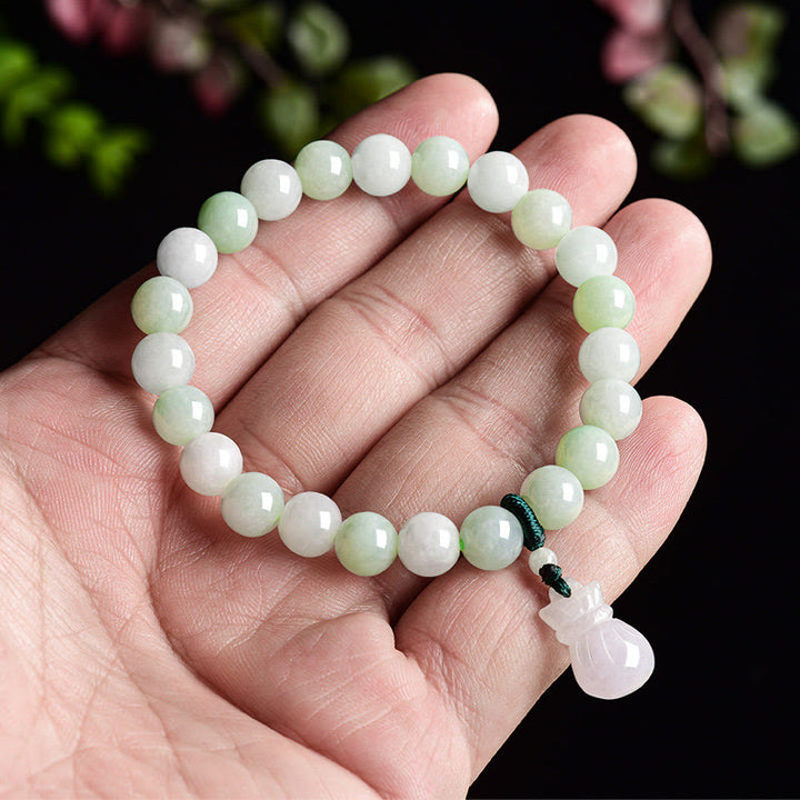 Buddha Stones Natural Jade Money Bag Charm Luck Bracelet - image 5