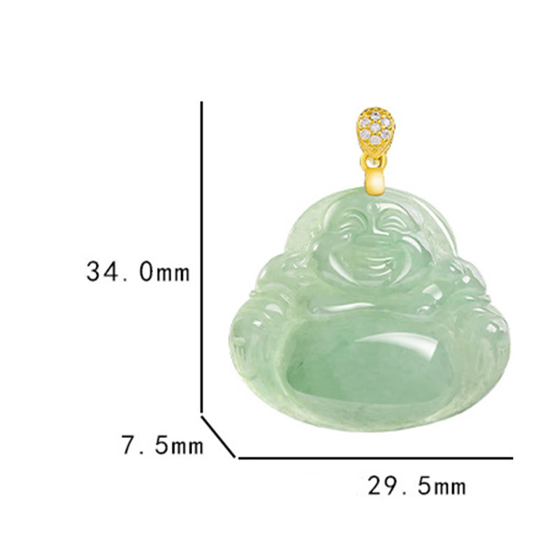Buddha Stones 925 Sterling Silver Natural Jade Laughing Buddha Luck Prosperity Chain Necklace Pendant - image 13