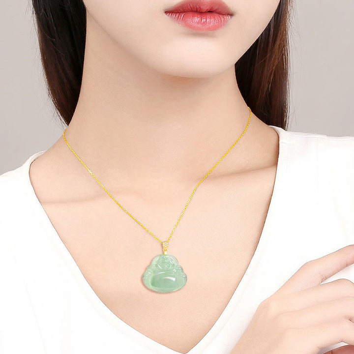 Buddha Stones 925 Sterling Silver Natural Jade Laughing Buddha Luck Prosperity Chain Necklace Pendant - image 11