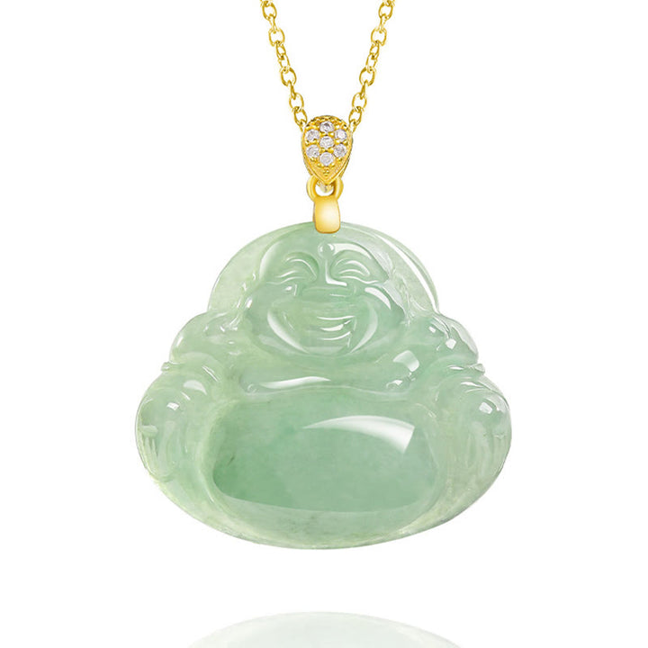 Buddha Stones 925 Sterling Silver Natural Jade Laughing Buddha Luck Prosperity Chain Necklace Pendant - image 8