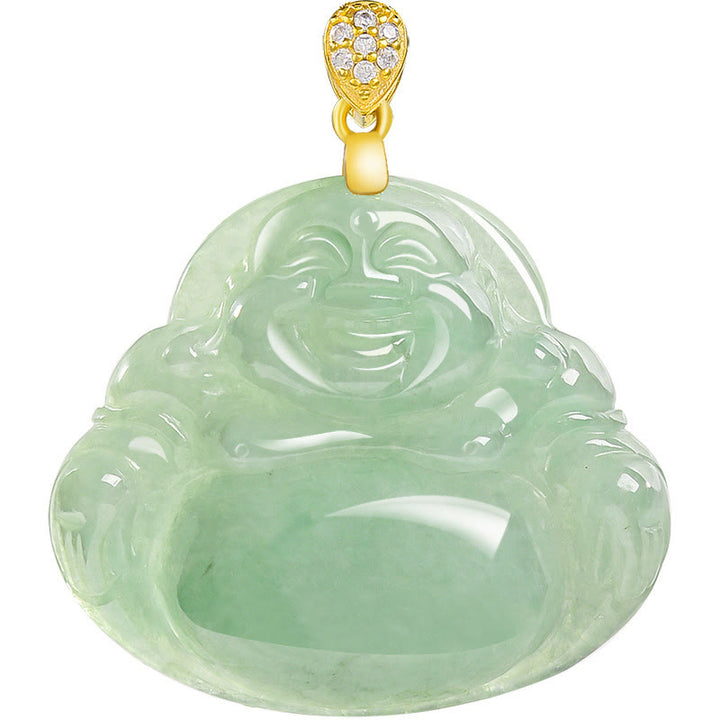 Buddha Stones Natural Jade Laughing Buddha Luck Prosperity Titanium Steel Chain Necklace Pendant - image 11