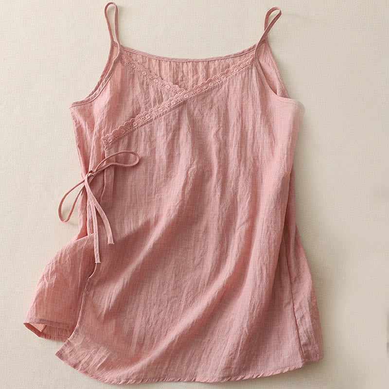 Buddha Stones Vintage Side Lace-up Splicing Lace V-neck Sleeveless Women's  Vest - LightPink - US8-10，UK/AU12-14，EU40-42 (2XL) - image 0