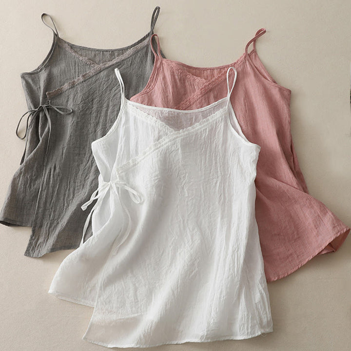 Buddha Stones Vintage Side Lace-up Splicing Lace V-neck Sleeveless Women's  Vest - image 12