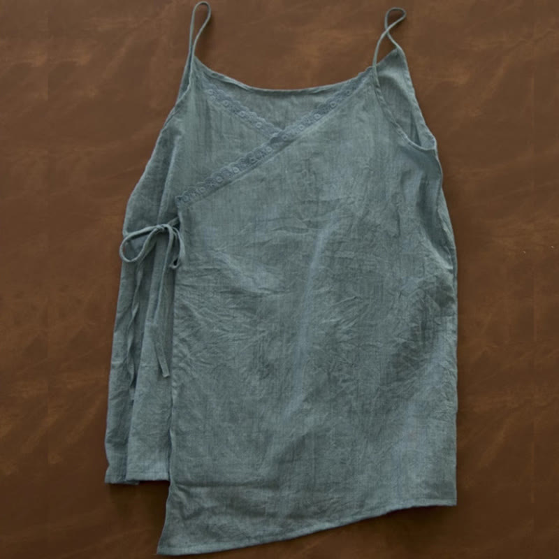 Buddha Stones Vintage Side Lace-up Splicing Lace V-neck Sleeveless Women's  Vest - CadetBlue - US12，UK/AU16，EU44 (2XL) - image 11