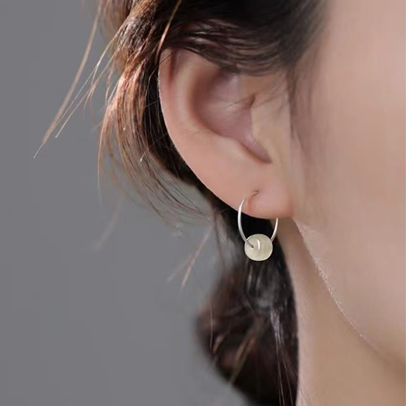 Buddha Stones 925 Sterling Silver Hetian Jade Bead Luck Earrings - image 6