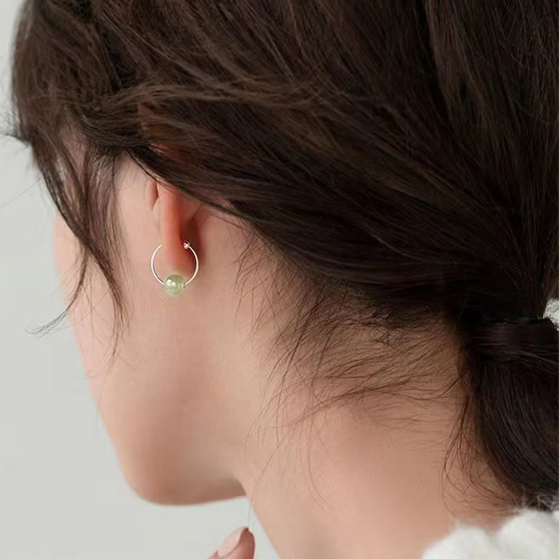 Buddha Stones 925 Sterling Silver Hetian Jade Bead Luck Earrings - image 11