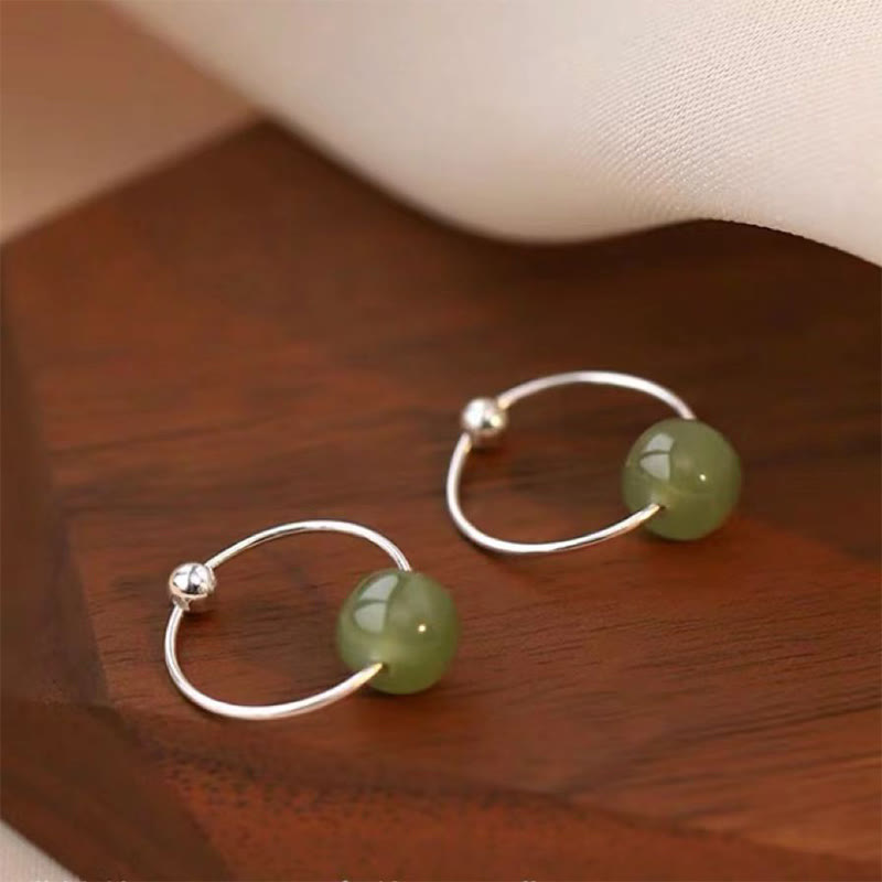 Buddha Stones 925 Sterling Silver Hetian Jade Bead Luck Earrings - Jade (925 Sterling Silver Posts) - image 0