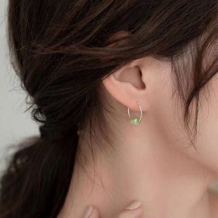 Buddha Stones 925 Sterling Silver Hetian Jade Bead Luck Earrings - image 9