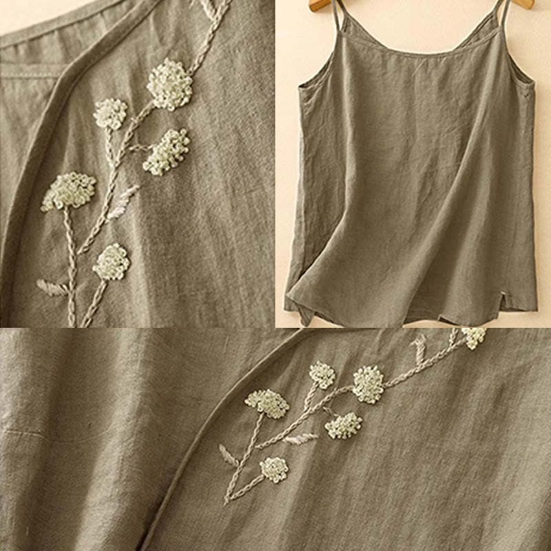 Buddha Stones Ethnic Embroidery Asymmetrical Design Women's Cotton Linen Sleeveless Vest - image 5