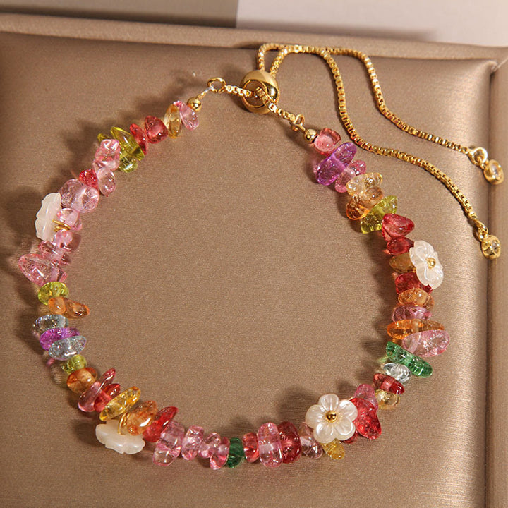 Buddha Stones Various Gravel Crystals White Crystal Blue Crystal Protection Bracelet - Rainbow Color Flowers(Wrist Circumference 14-17cm) - image 11