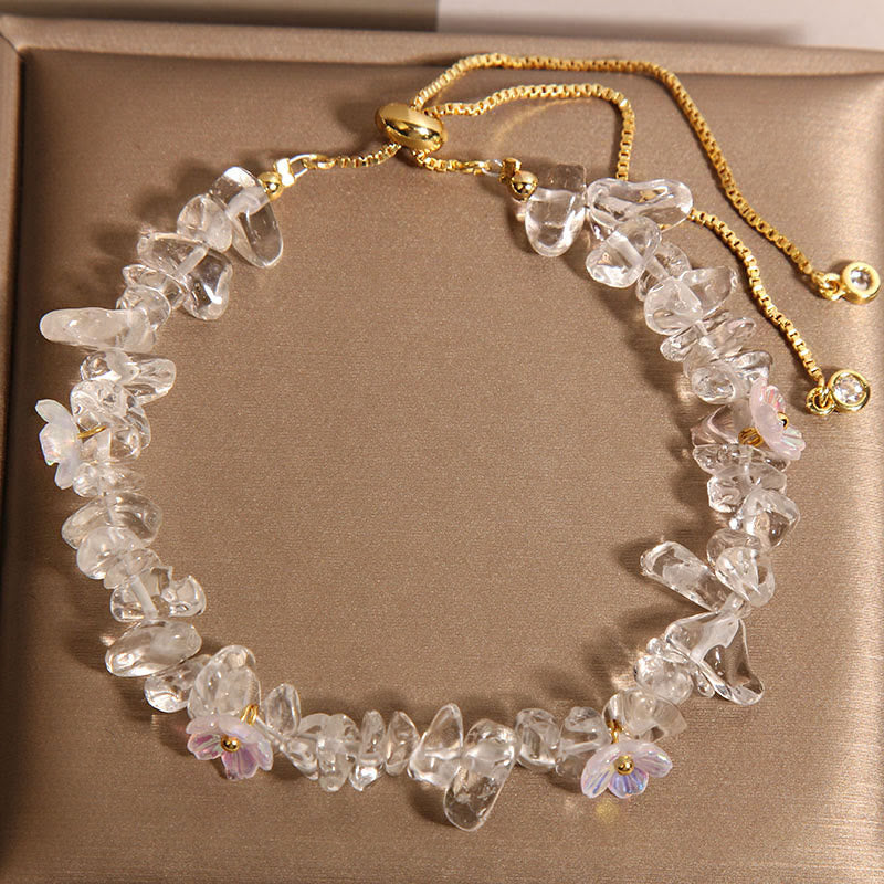 Buddha Stones Various Gravel Crystals White Crystal Blue Crystal Protection Bracelet - White(Wrist Circumference 14-17cm) - image 1