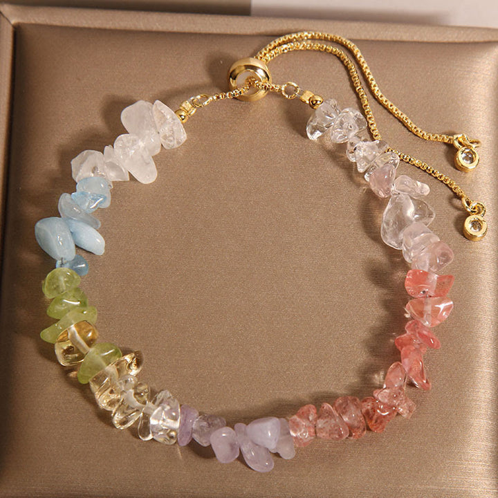 Buddha Stones Various Gravel Crystals White Crystal Blue Crystal Protection Bracelet - Colorful(Wrist Circumference 14-17cm) - image 3