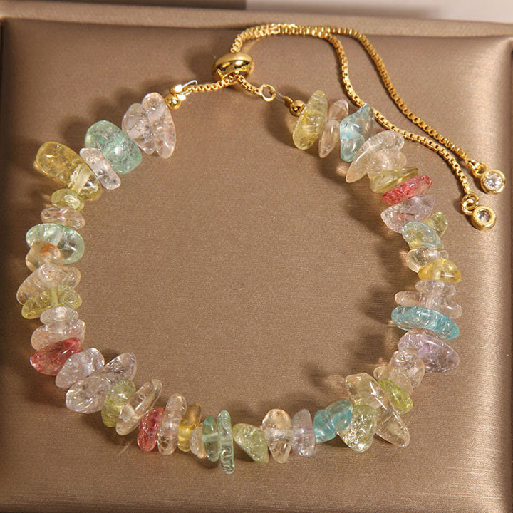Buddha Stones Various Gravel Crystals White Crystal Blue Crystal Protection Bracelet - Yellow Blue Colorful(Wrist Circumference 14-17cm) - image 12
