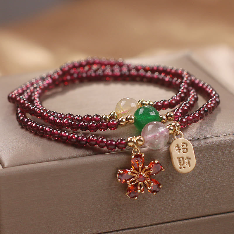Buddha Stones Natural 3mm Ultra-thin Garnet Beads Cherry Blossom Flower Attract Fortune Protection Multilayer Bracelet - image 5