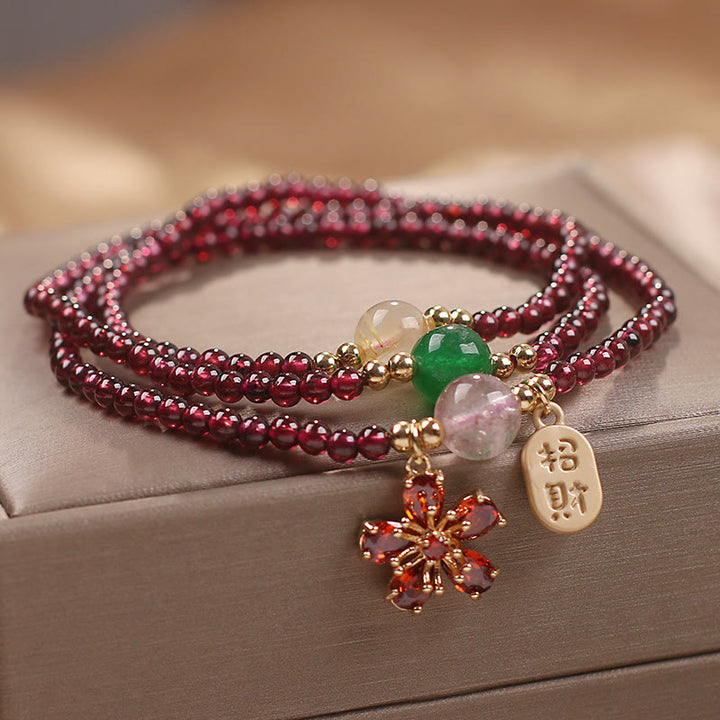 Buddha Stones Natural 3mm Ultra-thin Garnet Beads Cherry Blossom Flower Attract Fortune Protection Multilayer Bracelet - image 5