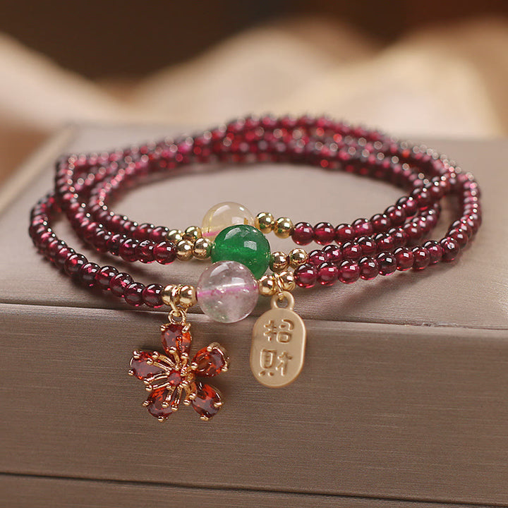 Buddha Stones Natural 3mm Ultra-thin Garnet Beads Cherry Blossom Flower Attract Fortune Protection Multilayer Bracelet - image 6