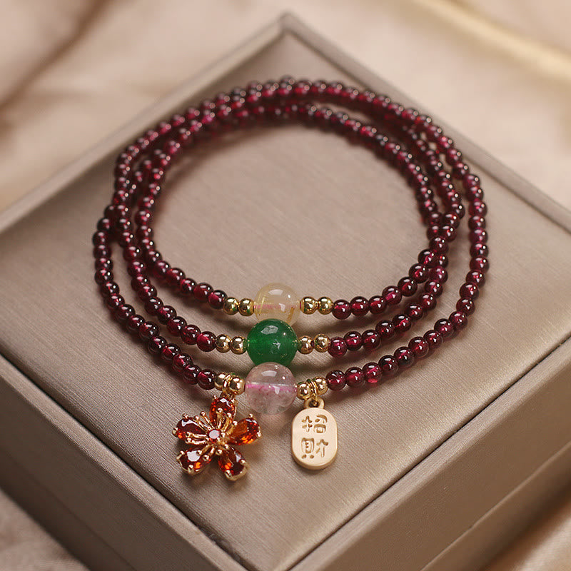 Buddha Stones Natural 3mm Ultra-thin Garnet Beads Cherry Blossom Flower Attract Fortune Protection Multilayer Bracelet - image 4