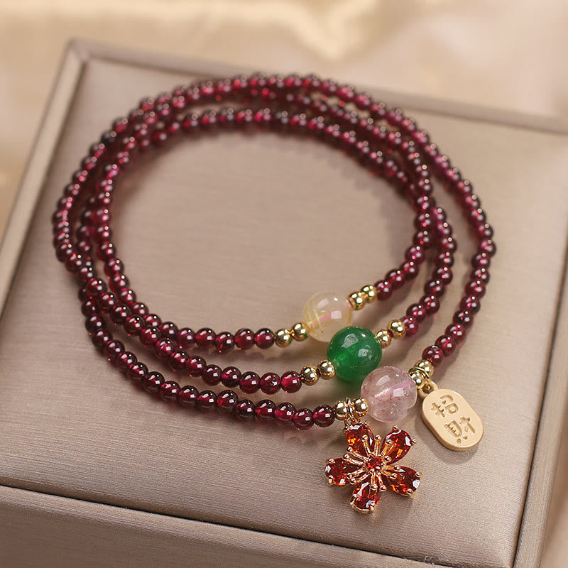 Buddha Stones Natural 3mm Ultra-thin Garnet Beads Cherry Blossom Flower Attract Fortune Protection Multilayer Bracelet - image 1