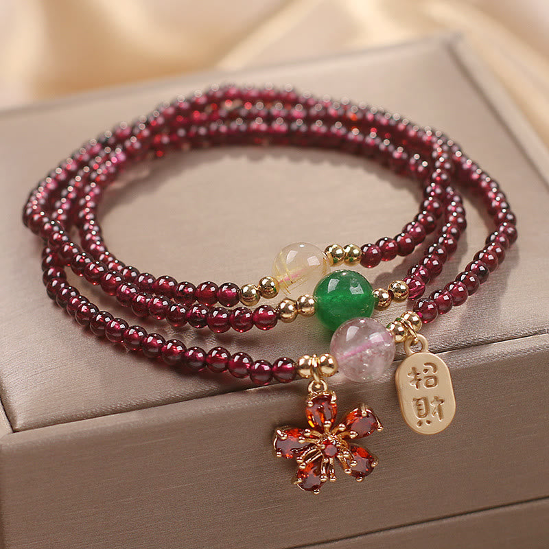 Buddha Stones Natural 3mm Ultra-thin Garnet Beads Cherry Blossom Flower Attract Fortune Protection Multilayer Bracelet - 3mm Garnet(Wrist Circumference 14-15cm) - image 0