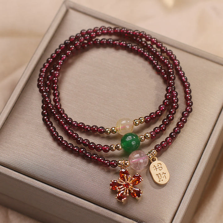 Buddha Stones Natural 3mm Ultra-thin Garnet Beads Cherry Blossom Flower Attract Fortune Protection Multilayer Bracelet - image 8