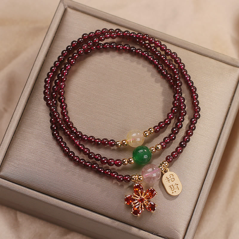 Buddha Stones Natural 3mm Ultra-thin Garnet Beads Cherry Blossom Flower Attract Fortune Protection Multilayer Bracelet - image 7