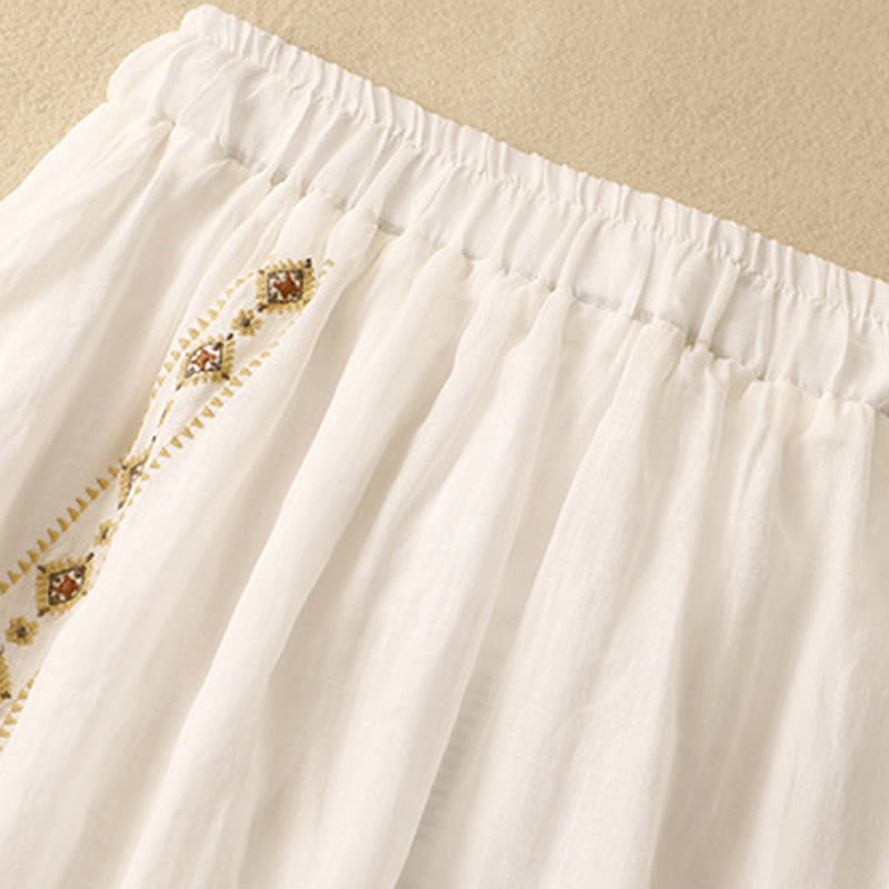 Buddha Stones Ethnic Vintage Embroidery Button Design Women's 7-8 Length Skirt - image 5