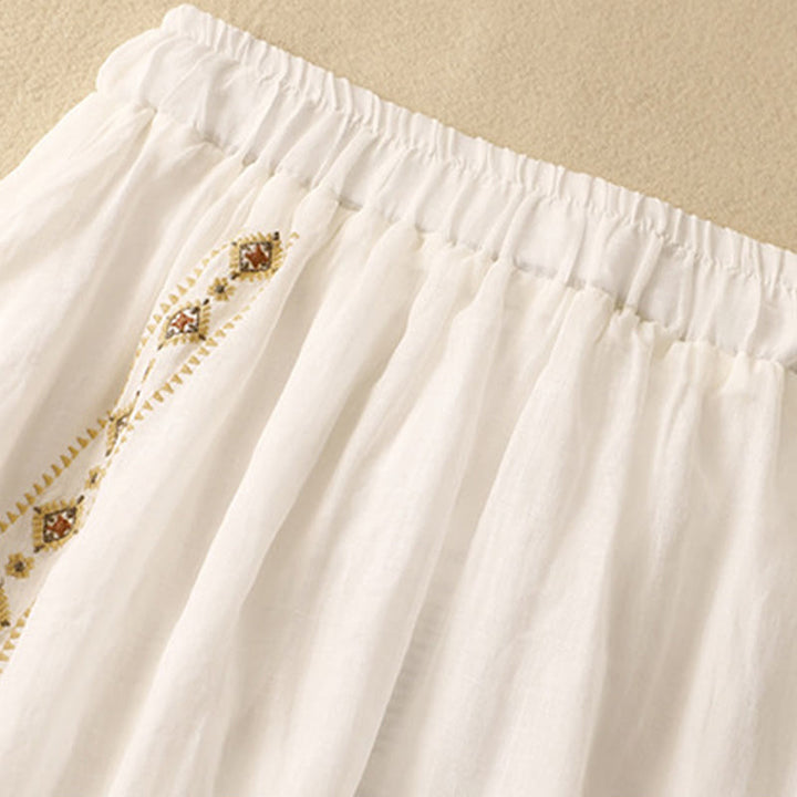 Buddha Stones Ethnic Vintage Embroidery Button Design Women's 7-8 Length Skirt - image 5