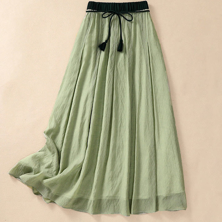 Buddha Stones Casual Contrasting Color Pleated Lace-Up Design Women's 7-8 Length Skirt - image 24