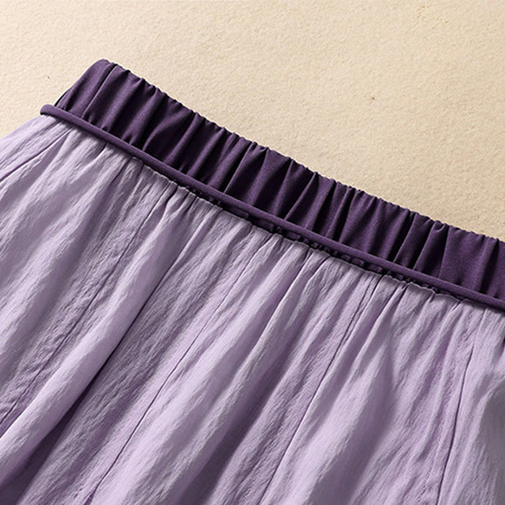 Buddha Stones Casual Contrasting Color Pleated Lace-Up Design Women's Cotton Linen 7-8 Length Skirt - image 20