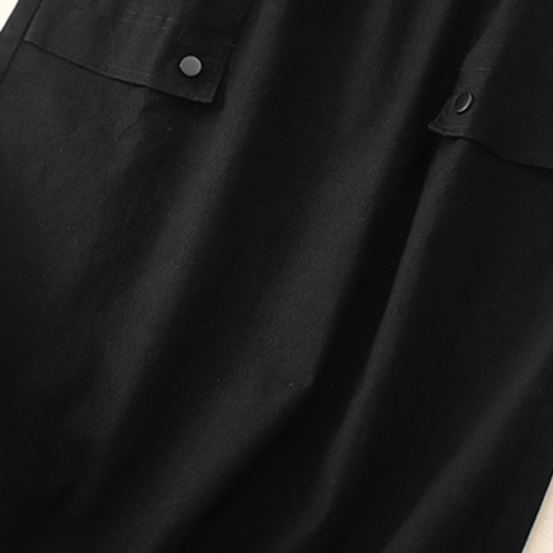 Buddha Stones Vintage Plain Drawstring Button Design Slide Slite Women's Cotton Linen 7-8 Length Skirt With Pockets - image 9