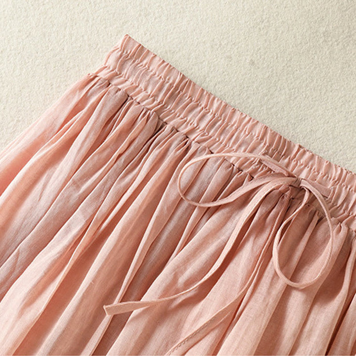 Buddha Stones Summer Plain Drawstring Lace Patchwork Design Women's Cotton Linen 7-8 Length Skirt - image 4