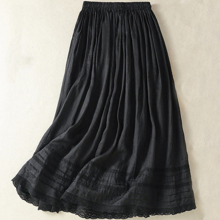 Buddha Stones Summer Plain Drawstring Lace Patchwork Design Women's Cotton Linen 7-8 Length Skirt - image 20