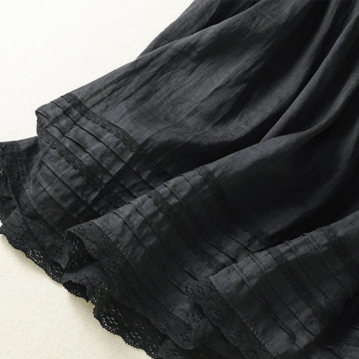 Buddha Stones Summer Plain Drawstring Lace Patchwork Design Women's Cotton Linen 7-8 Length Skirt - image 25