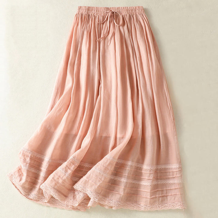 Buddha Stones Summer Plain Drawstring Lace Patchwork Design Women's 7-8 Length Skirt - LightSalmon - US8-10，UK/AU12-14，EU40-42 (2XL) - image 0