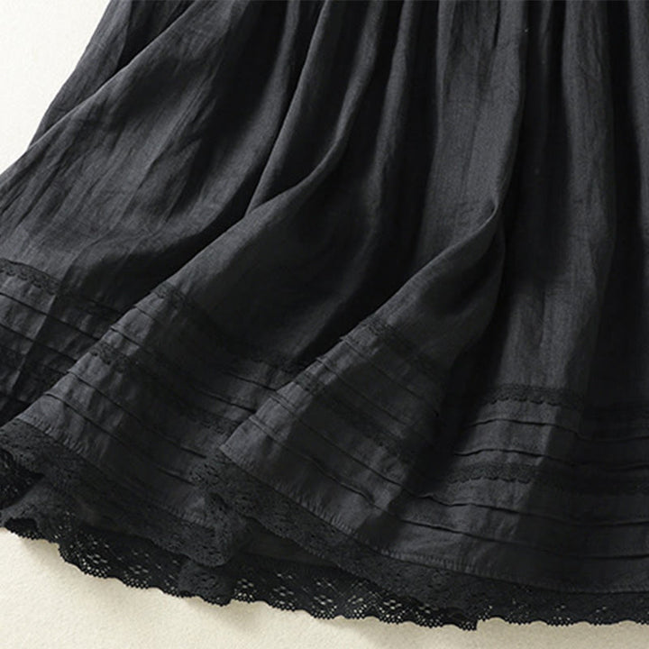 Buddha Stones Summer Plain Drawstring Lace Patchwork Design Women's Cotton Linen 7-8 Length Skirt - image 26