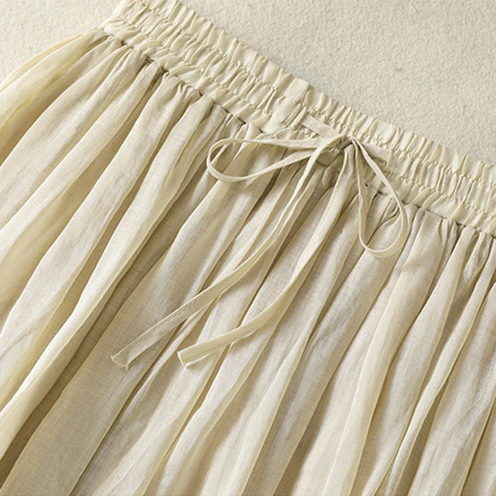 Buddha Stones Summer Plain Drawstring Lace Patchwork Design Women's Cotton Linen 7-8 Length Skirt - image 30