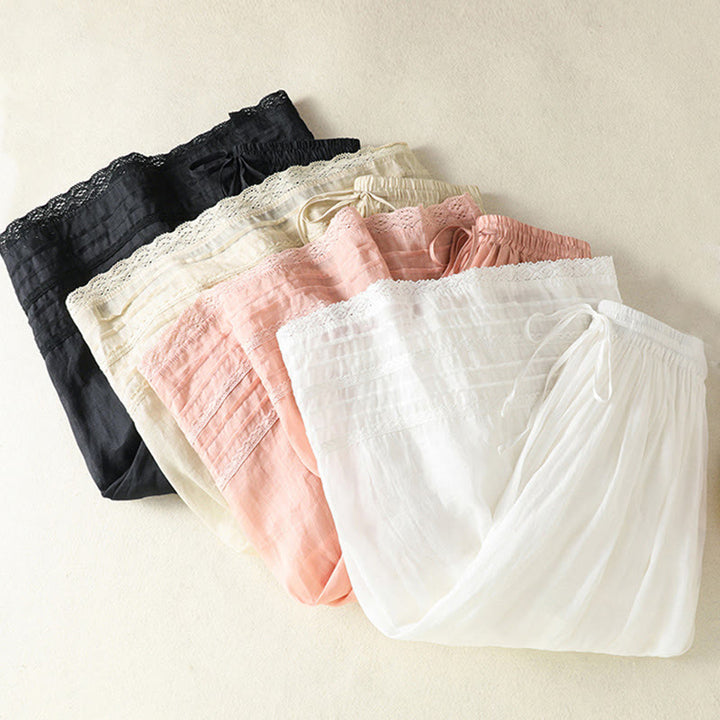 Buddha Stones Summer Plain Drawstring Lace Patchwork Design Women's 7-8 Length Skirt - image 36