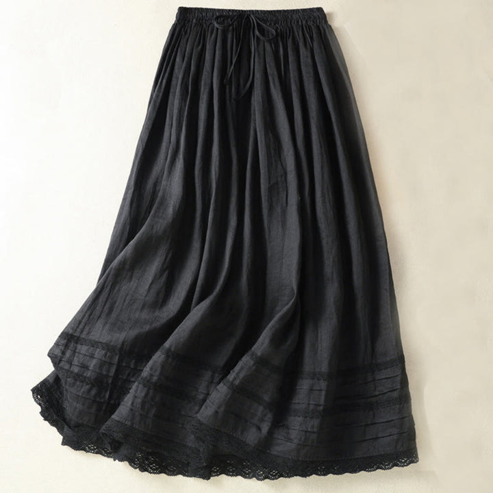 Buddha Stones Summer Plain Drawstring Lace Patchwork Design Women's Cotton Linen 7-8 Length Skirt - Black - US8-10，UK/AU12-14，EU40-42 (2XL) - image 19