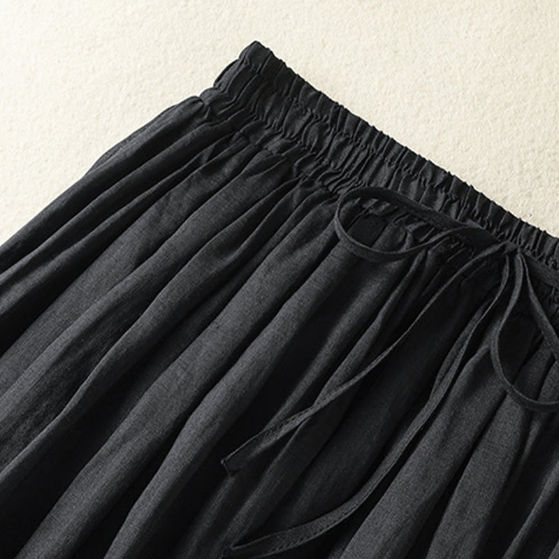 Buddha Stones Summer Plain Drawstring Lace Patchwork Design Women's Cotton Linen 7-8 Length Skirt - image 23