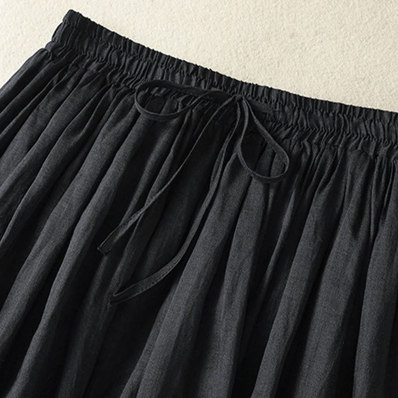 Buddha Stones Summer Plain Drawstring Lace Patchwork Design Women's Cotton Linen 7-8 Length Skirt - image 22