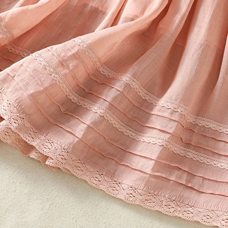 Buddha Stones Summer Plain Drawstring Lace Patchwork Design Women's Cotton Linen 7-8 Length Skirt - image 7