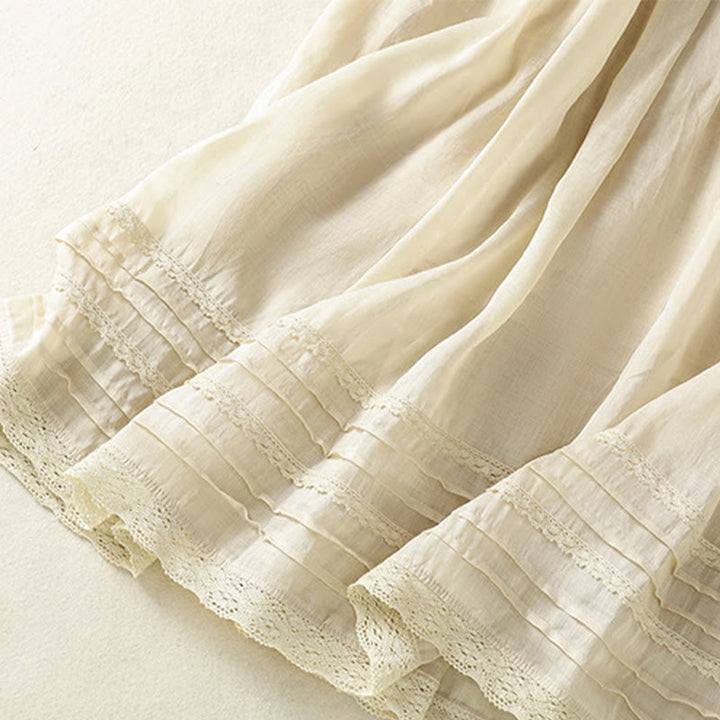 Buddha Stones Summer Plain Drawstring Lace Patchwork Design Women's Cotton Linen 7-8 Length Skirt - image 33