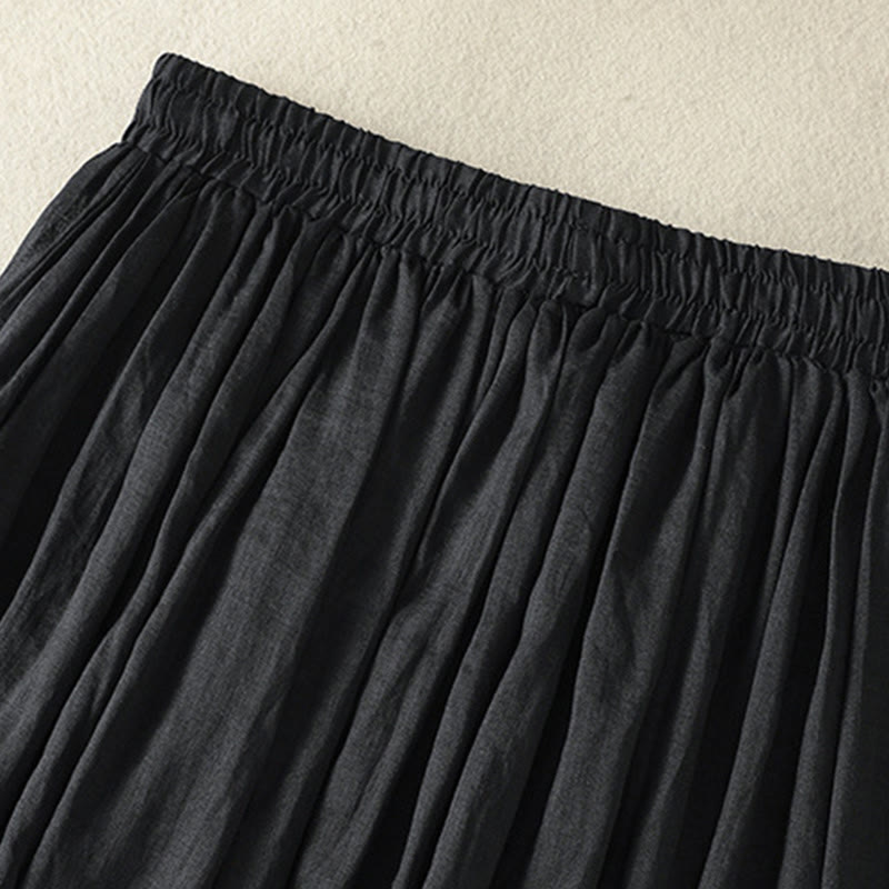 Buddha Stones Summer Plain Drawstring Lace Patchwork Design Women's Cotton Linen 7-8 Length Skirt - image 24